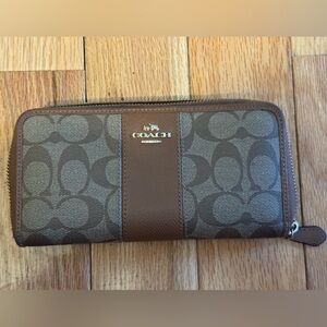 Coach Brown and Tan Zip-Around Wallet